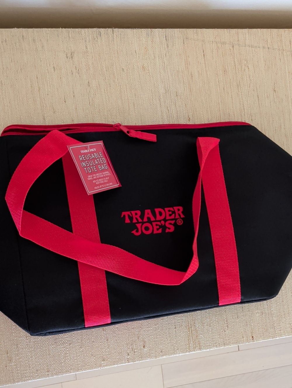 Trader Joe's Black & Red Reusable Insulated Tote Bag